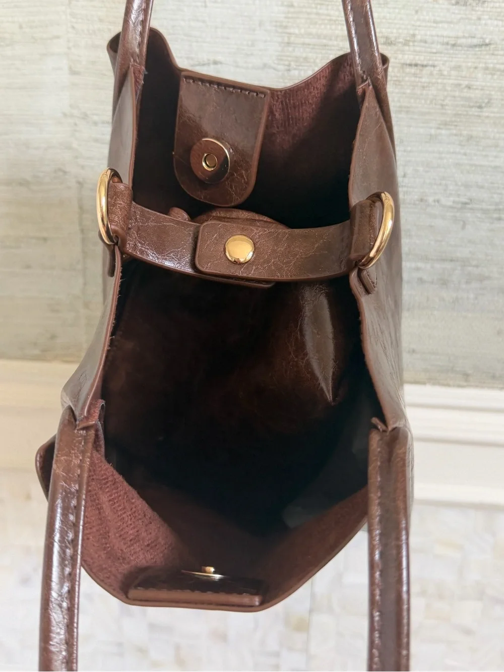 NWT new Anthropologie hollace mini waxed tote bag purse + pouch + 2 straps brown